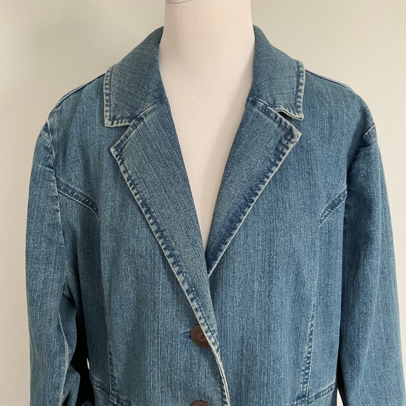 Susan Graver Size XL Blue Stretch Denim Blazer Jacket With Pockets XL 29” Long - Picture 7 of 14